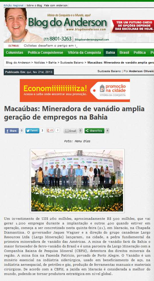 Veículo: Blog do Anderson Data: 21/02/2013 Hora: 15.20h Editoria: Bahia Cidade: V.