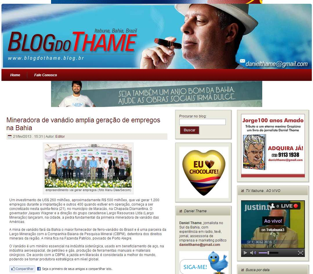 Veículo: Blog do Thame Data: 21/02/2013 Hora: 15.