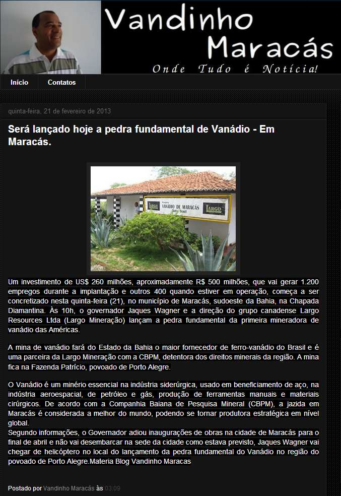 Veículo: Blog Vandinho Maracás Data: 21/02/2013 Hora: 03.