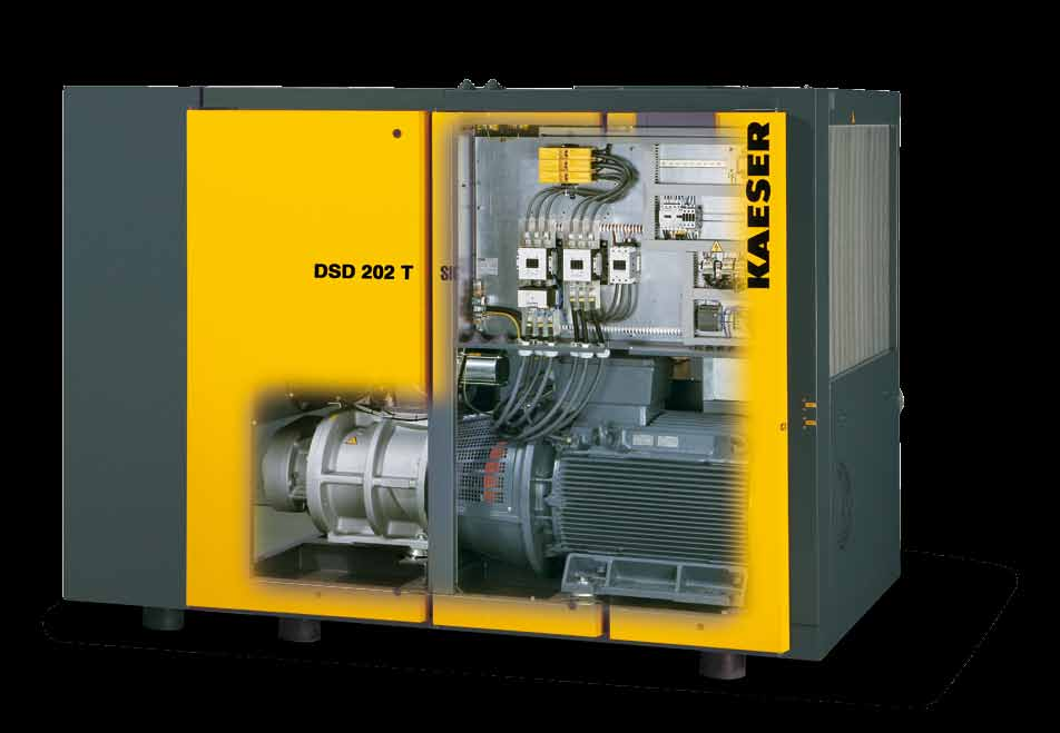 DSD T com secador por refrigeração que requer pouco espaço Segurança com o separador ciclónico Para a pré-separação de condensados, a montante do secador por refrigeração está instalado um separador