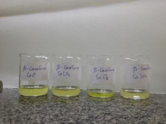 Ao comparar a fase estacionária constituída por CaO e CaCO 3 substituindo a SiO 2 e o CaSO 4 que são as substâncias comumente usadas para fazer este tipo de extração do β-caroteno e da clorofila, o