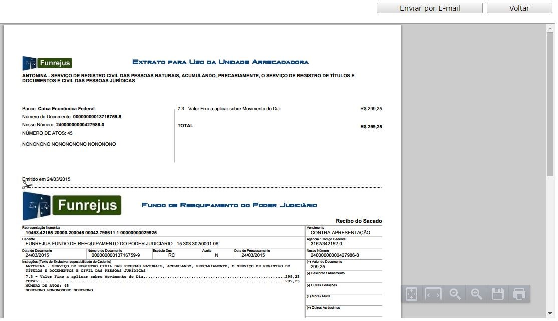 Manual do Registro de Títulos e Documentos para emissão de guias de recolhimento ao FUNREJUS 4 1.6. A guia de recolhimento é gerada em formato PDF. 1.6.1. É possível enviar a guia por email. 1.6.2.