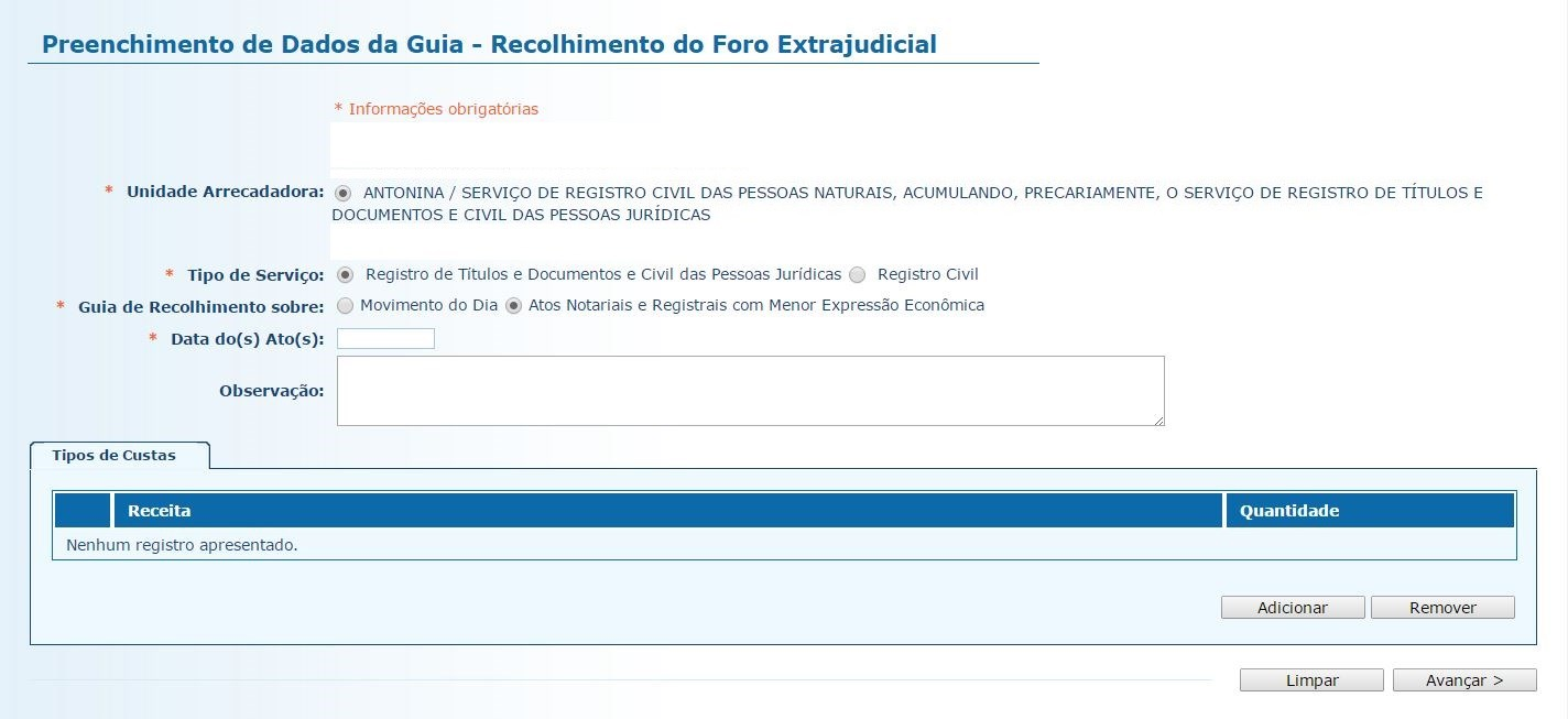 Manual do Registro de Títulos e Documentos para emissão de guias de recolhimento ao FUNREJUS 7 2.4. O preenchimento dos campos deve ser feito da seguinte forma: 2.4.1.