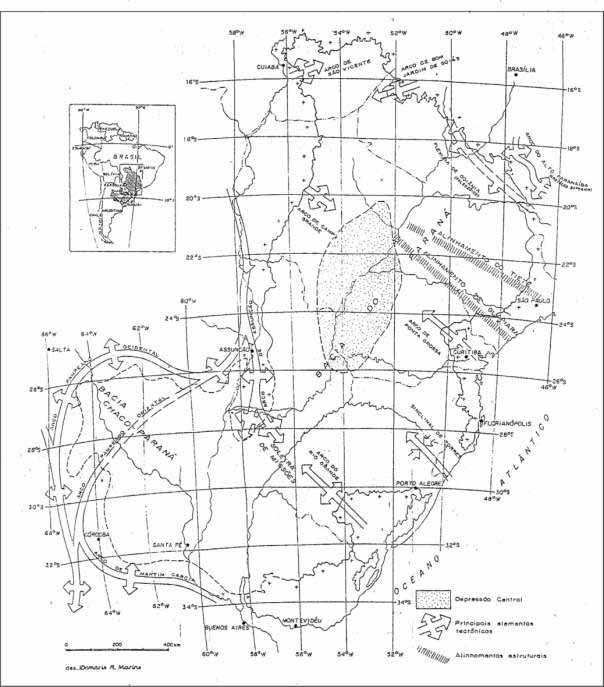 57 Figura 27. Localização do Estado de São Paulo na Bacia Sedimentar do Paraná e seus limites. Fonte: IPT (1981).