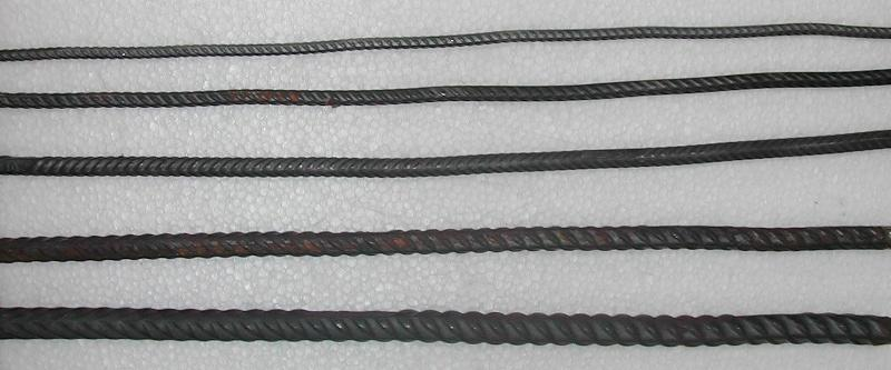 Os materiais utilizados por possuírem seção constante (barra), Figura 19, puderam ser ensaiados sem serem usinados (NRB 7480/1996). 6,3 mm 8 mm 10 mm 12,5 mm 16 mm Figura 19.