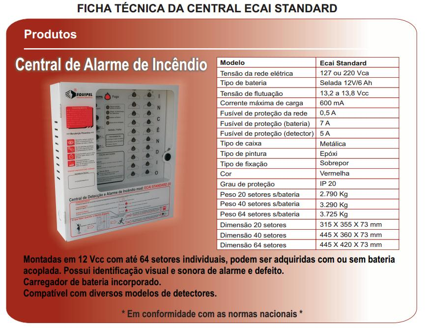 Central de alarme de Incêndios: A central é o coração do sistema, informando todos os eventos ocorridos instantaneamente, como falta de energia elétrica, problemas na bateria, problemas na