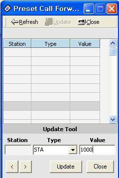 [Figura 3-11] Janela de Configuração de Encaminhamento Pré-definido de Chamadas 3. Para editar o par programado de encaminhamento, selecione o botão [Update] no menu popup. 4.