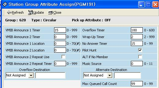 [Figura 6-3] Definição de Atributos de Grupos de Ramais 8. O menu [Attribute Assign] (Definição de Atributos) é utilizado para modificar os dados existentes. 9.