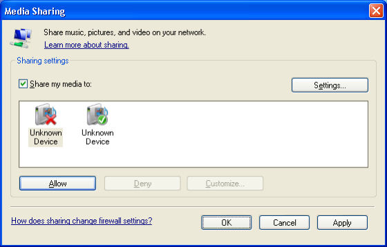 Windows Media Player v11 no Windows XP Definir para partilha de rede 1 No Windows Media Player, seleccione Library (Biblioteca) a partir do menu e seleccione Media sharing (Partilha de Multimédia).