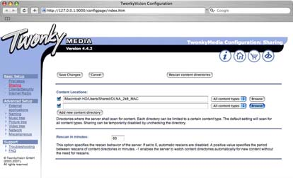 Definir pastas para partilha Clique em Basic Setup > Sharing (Configuração básica > Partilha). Alguns Content Locations (Locais de conteúdos) poderão já estar definidos automaticamente.