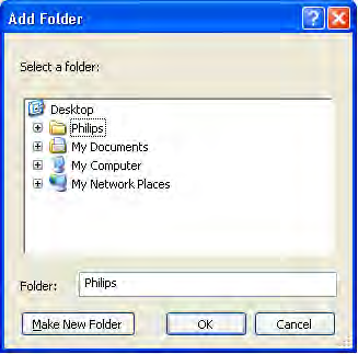 Na janela Add Folder (Adicionar pasta), seleccione uma pasta com música, fotografias ou vídeos que pretenda partilhar