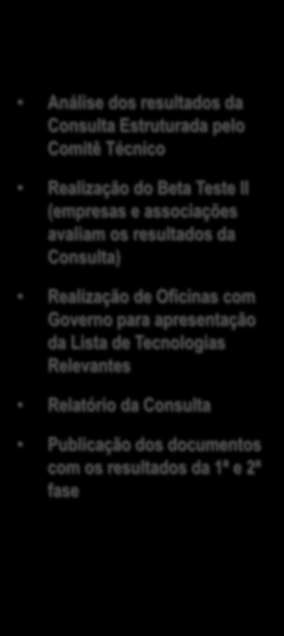 do Beta Teste II (empresas e associações avaliam os resultados da Consulta) Realização de Oficinas com Governo para apresentação da