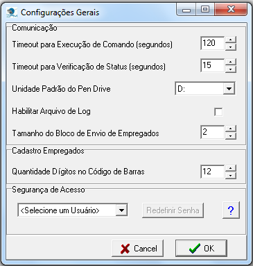 Se o REP está conectado em cabo de rede ethernet (seja cabo cross ou via switch/hub) opte por REDE e informe o endereço IP configurado diretamente no REP (no caso de IP fixo) ou o IP liberado sempre