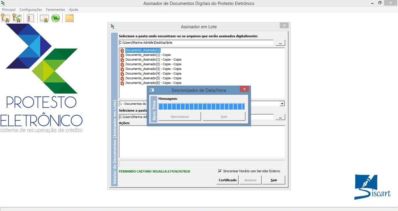 Processo de assinatura dos documentos em lote.