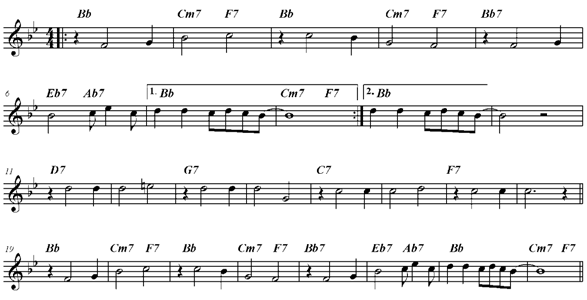 Para responder à questão 7, ouça atentamente o trecho musical 17. exemplo musical XI QUESTÃO 7 Com base no trecho musical 17 e no exemplo musical XI correspondente, julgue os itens seguintes.