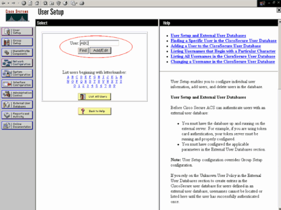 Quando a página User Setup for exibida, defina todos os parâmetros específicos do usuário.