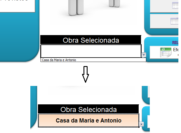 na tela principal, para fazer isso vá até o menu principal e selecione uma obra pressionando abaixo do texto "Obra Selecionada", conforme abaixo: Figura 16 - Obra selecionada Estes passos são