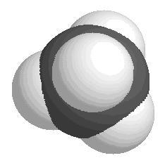 As moléculas de metano (C 4 ) Cada molécula de metano é formada por quatro átomos de hidrogénio ( 1 ) e um átomo de carbono ( 6 C).