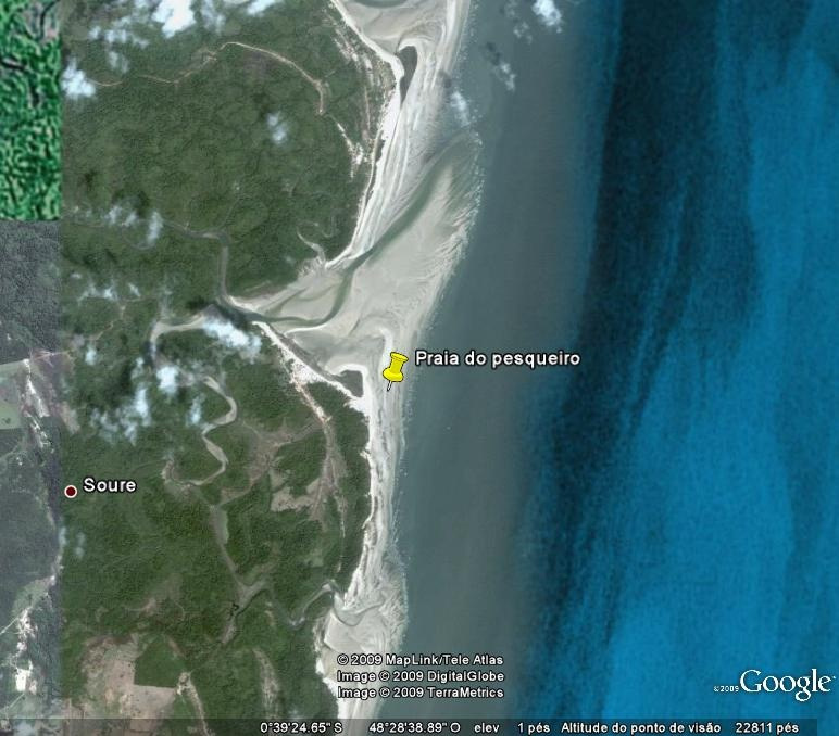 FIGURA 1 Localização da área de estudo. Fonte: Google Earth (2009) Quatro arrastos experimentais foram efetuados na praia do pesqueiro no mês de junho de 2008.