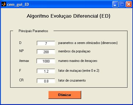 Universidade Federal de Itajubá 146 Na Figura 7.20 apresentam-se os principais parâmetros de controle do algoritmo de Evolução Diferencial (ED) utilizados para validar o presente modelo. Figura 7.20 Principais parâmetros de controle do ED.