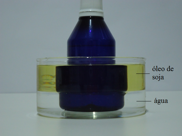 Figura 2: Fotograa de um corpo imerso em dois liquidos distintos (água e óleo)