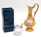 529 :: Jarra, Jarro e Caneca jarra em cerâmica vidrada a azul, jarro em porcelana