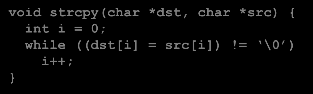 Exemplo strcpy void strcpy(char *dst, char *src) { int