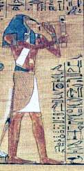 Egito Pinturas NO DECORRER DO JULGAMENTO DOS MORTOS deus Thoth, um homem com cabeça de íbis segurando uma pena de escrever e uma paleta de escriba,