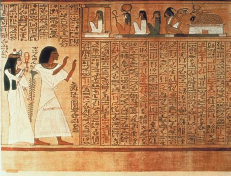 Egípcios Primeiros Manuscritos Ilustrados Palavras e figuras se combinam para comunicar informações. Crença em vida após a morte.