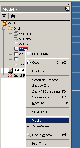 b) Agora tem que agir sobre os eixos que vão ser as referências fixas para o desenho 2D que será a base da peça 3D.