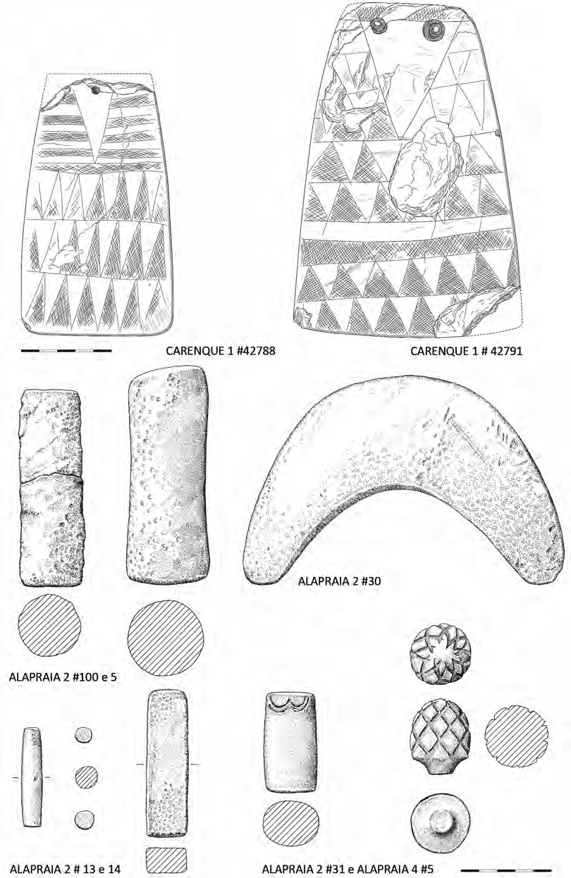Fig. 10 Placas de xisto gravadas da gruta artificial de Carenque 1 (Tojal de Vila Chã), desenhos PLACA NOSTRA UNIARQ.