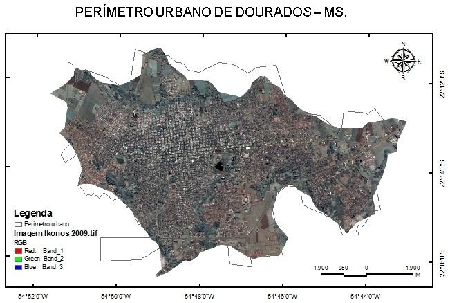 Figura 3: imagem de alta resolução IKONOS com o delineamento do