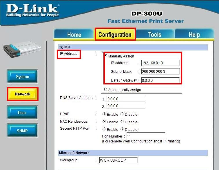 6- Clique na Aba Configuration na parte superior e no botão Network do lado esquerdo.