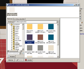 Aparece uma nova janela de aplicação aleatória de materiais onde vai escolher os materiais a aplicar. No topo encontra o material que se encontra aplicado.