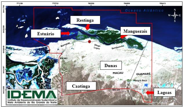 Figura 02: Distribuição dos ecossistemas na RDS Ponta do Tubarão. Fonte: IDEMA, 2014