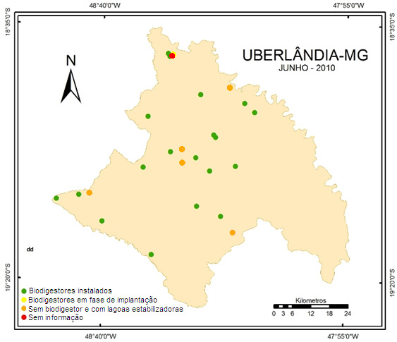 Mapa 02 Localização e identificação das propriedades de suínos regularizadas ambientalmente no município de Uberlândia (MG) Fonte: IBGE, 2010. Org. SILVA, C.B, 2010.