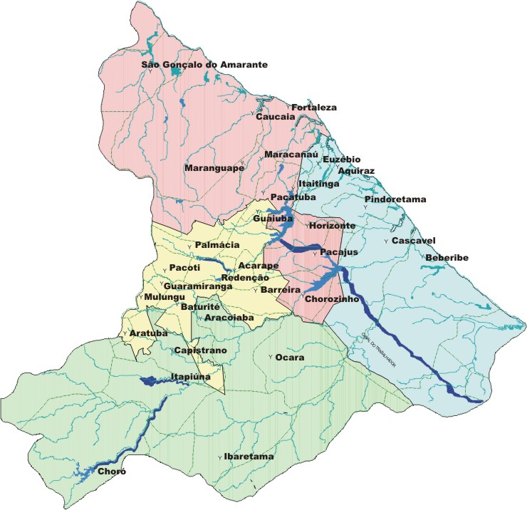 Região LITORAL (05): Aquiraz, Beberibe, Cascavel, Euzébio e Pindoretama; Região Metropolitana de Fortaleza RMF (11): Caucaia, Chorozinho, Fortaleza,