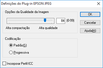 Configuração de arquivos Epson JPEG Você pode selecionar entre as seguintes configurações na janela de configurações de JPEG no Easy Photo Scan.