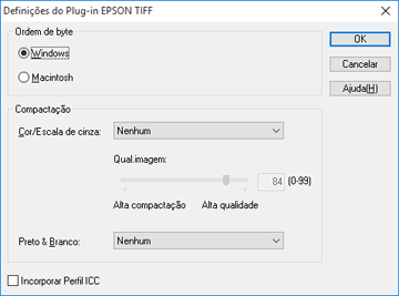 Tema principal: Como digitalizar para destinações online usando o Easy Photo Scan Configurações de arquivos Epson TIFF e Multi-TIFF Você pode selecionar entre as seguintes configurações na janela de