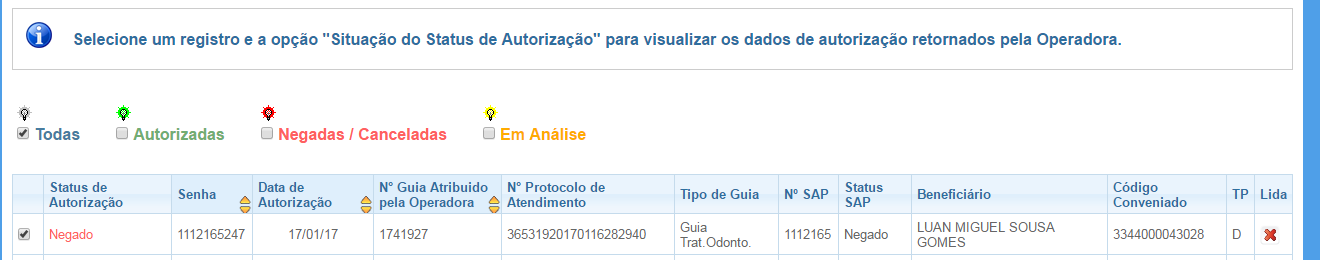 Status de Autorização para