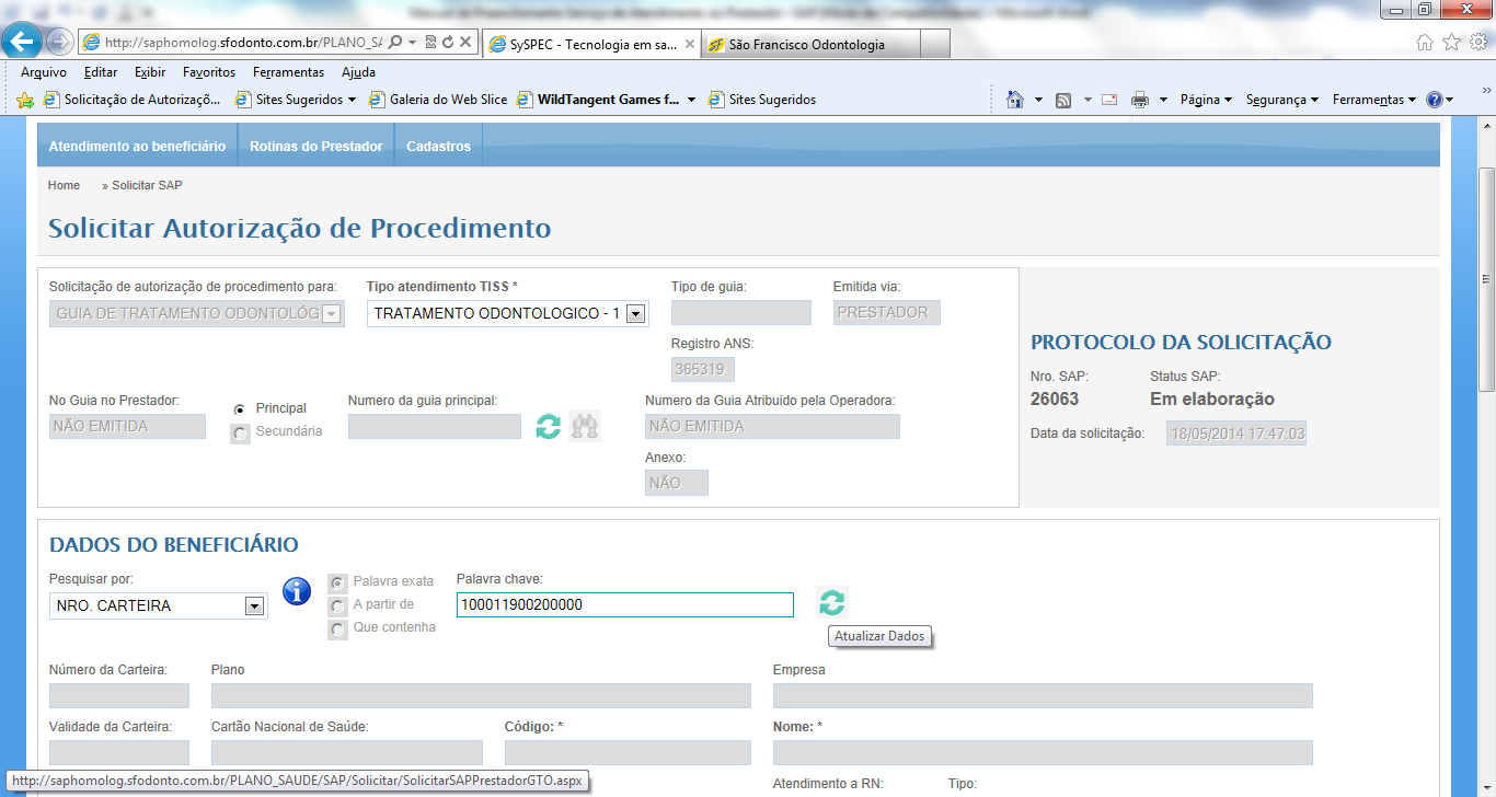 100011900200000); Código do Beneficiário Titular: informar o código do conveniado titular SEM os últimos cinco dígitos (Exemplo: 1000119002); Código do Beneficiário Dependente: informar o código do