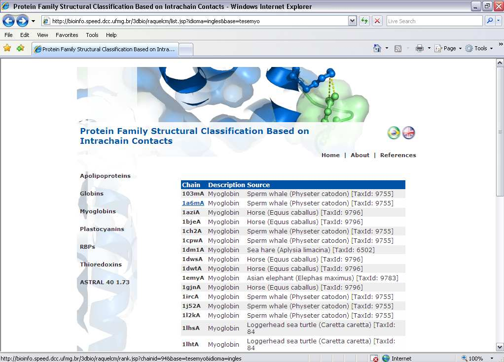 4. Resultados e discussões 63 Figura 4.18: Web site com os resultados deste trabalho. Tela de visualização de base de dados.