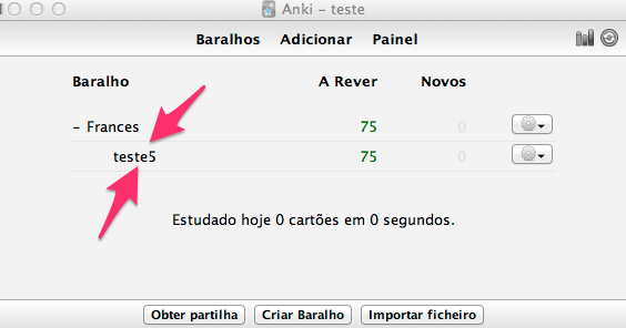 Sétima etapa: Começar a estudar gundos ou minutos (dependendo do número de cartões) podemos começar a estudar no baralho pretendido.