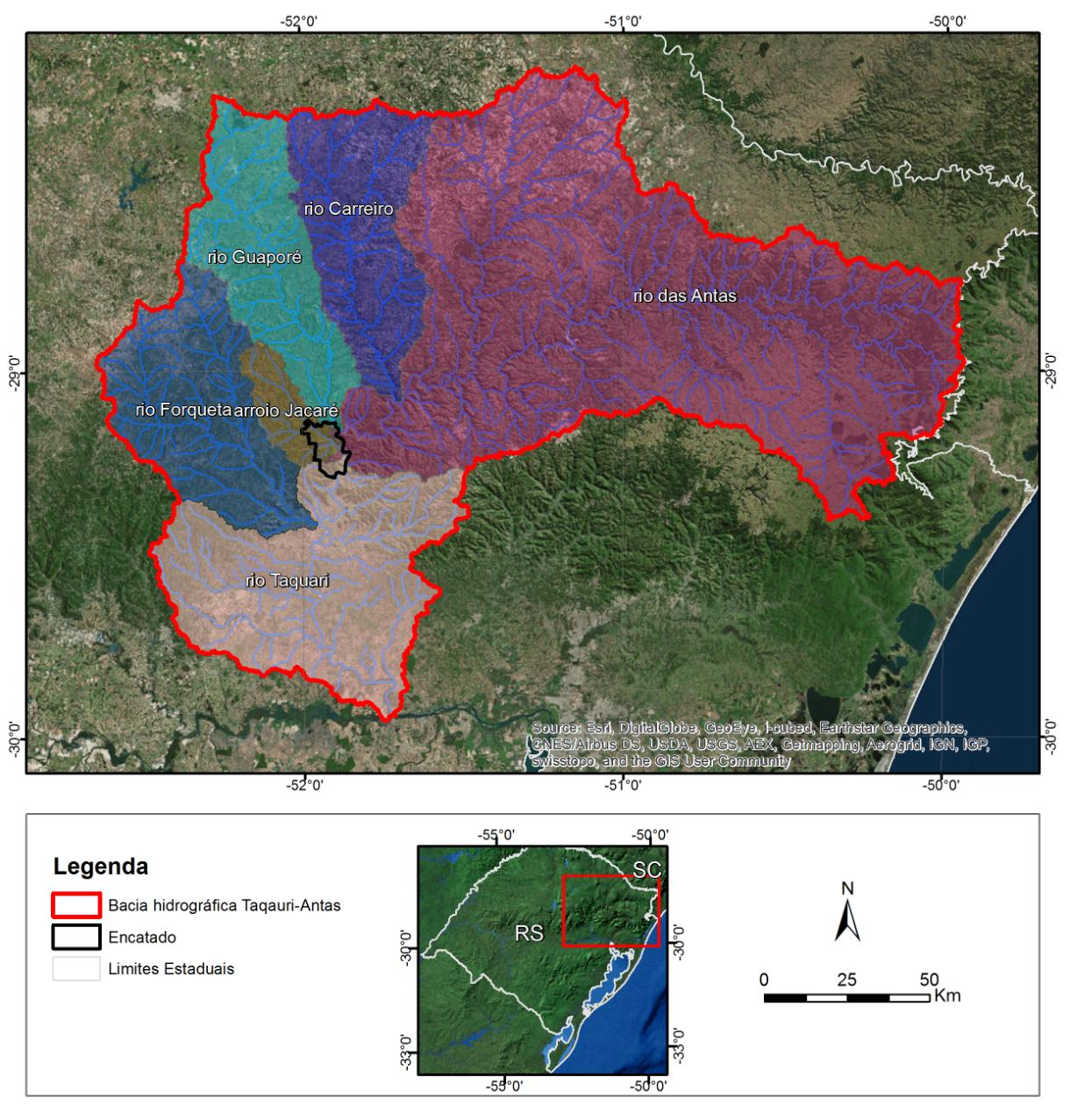 Tabela 1. Valores dos índices morfométricos nas sub-bacias Sub-bacias A (km²) H (m) Dd (km/km²) Ic Rr Is G(%) Rio Guaporé 2489.02 789 0.32 0.31 3.98 2.07 17.12 Rio das Antas 13618.87 1234 0.29 0.24 2.