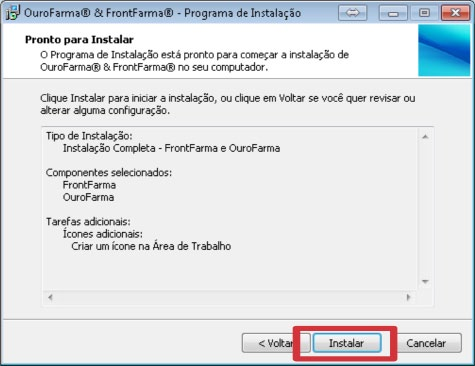 5 - Confira todos os dados sobre configuração e clique em INSTALAR Ao final do processo, abra o sistema no servidor e aguarde a mensagem de atualização concluída com sucesso (é importante não fechar