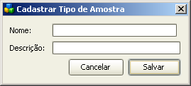 2.1.3 CADASTRAR TIPOS DE AMOSTRA Esta funcionalidade permite o gestor criar os tipos de amostras que serão utilizadas para efetua a análise dos exames solicitados.