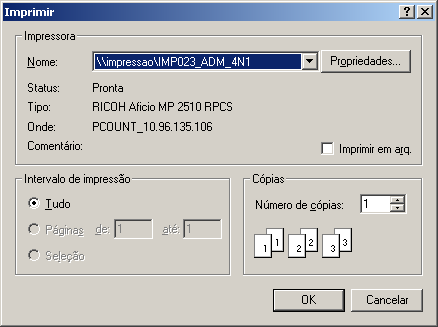 Para configurar impressora para a qual serão direcionados os protocolos, mapas de trabalho e laudos, pressione o botão selecionar ao lado do campo Impressora padrão.