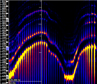 frequências entre 123HZ a 430HZ, nesse caso, um tambor afinado na região grave e médiograve e com maior ênfase entre 130HZ a 145HZ e com menos ênfase na região de 185HZ a 200HZ.