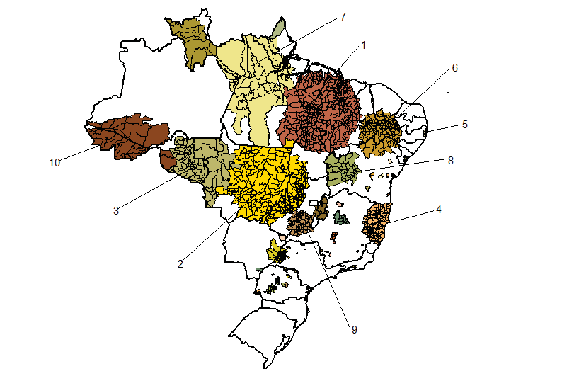 Introdução 28 Estimados com base na estatística stica scan espacial para os casos novos detectados por municípios de 2005 a 2007 e a população no mesmo período 10 clusters 1.