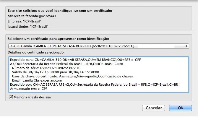 Confirme o certificado para o acesso e clique em Ok.